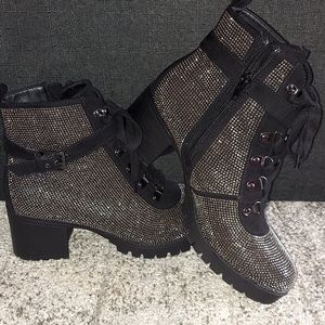 Rhinestone studded combat boot
